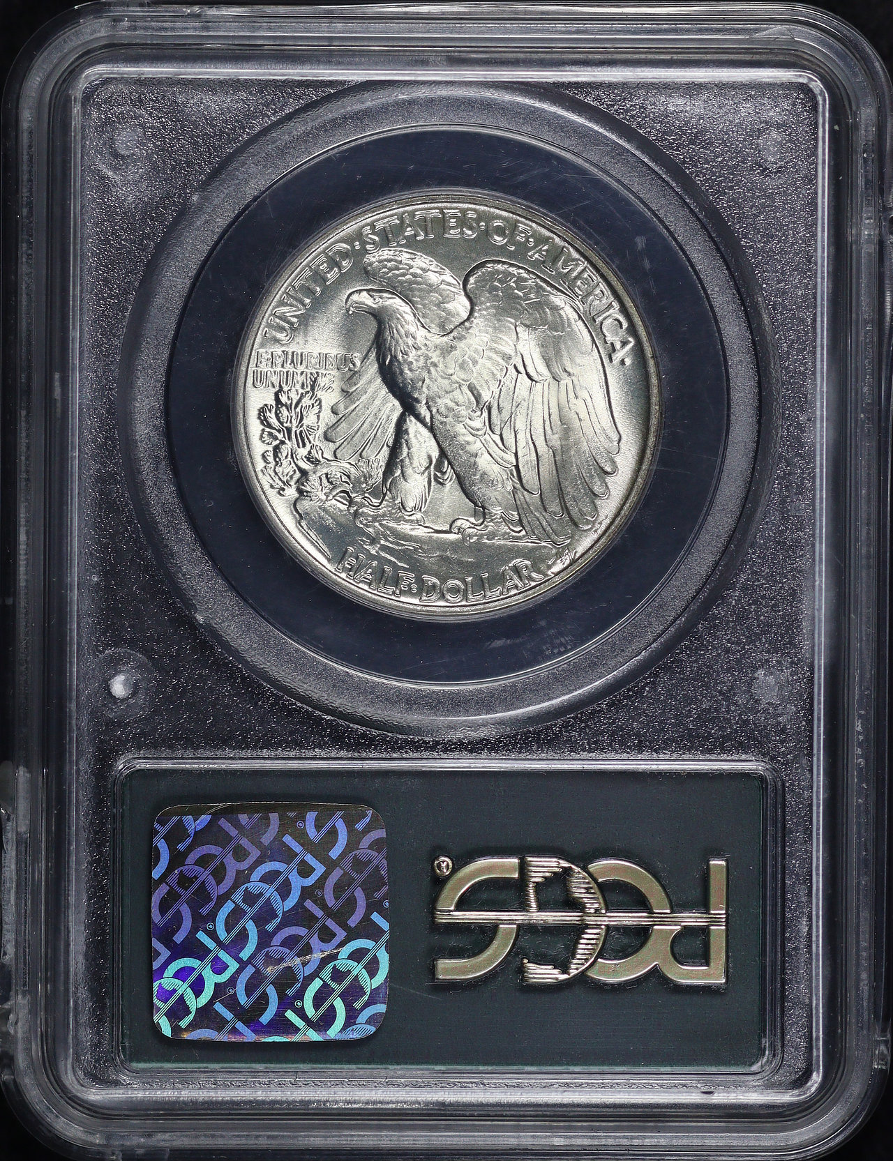 Reverse of this 1944 Walking Liberty Half Dollar PCGS MS-65 Old Green Gasket Holder