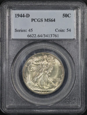 Obverse of this 1944-D Walking Liberty Half Dollar PCGS MS-64