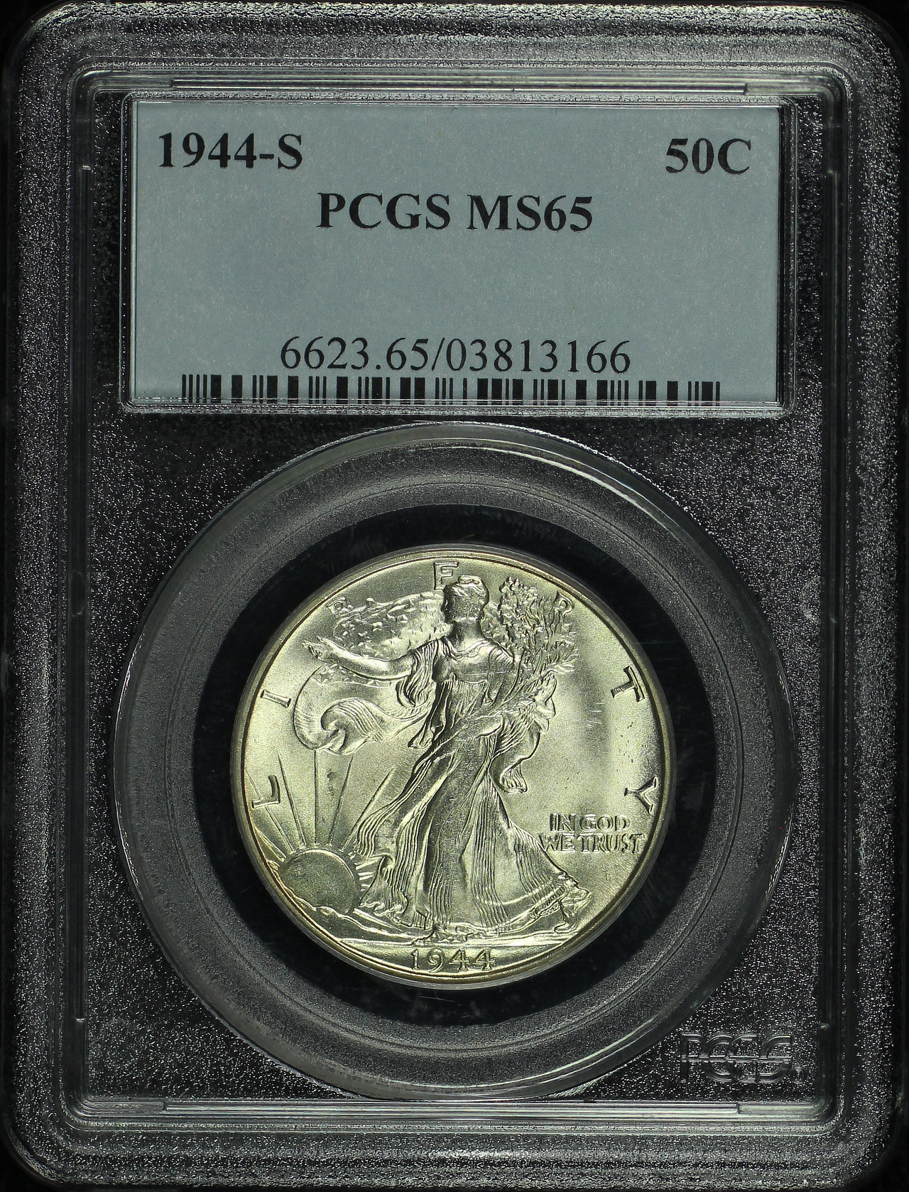 Obverse of this 1944-S Walking Liberty Half Dollar PCGS MS-65