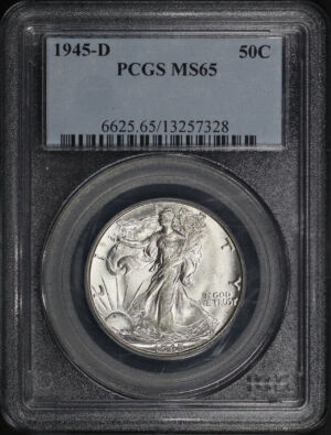 Obverse of this 1945-D Walking Liberty Half Dollar PCGS MS-65