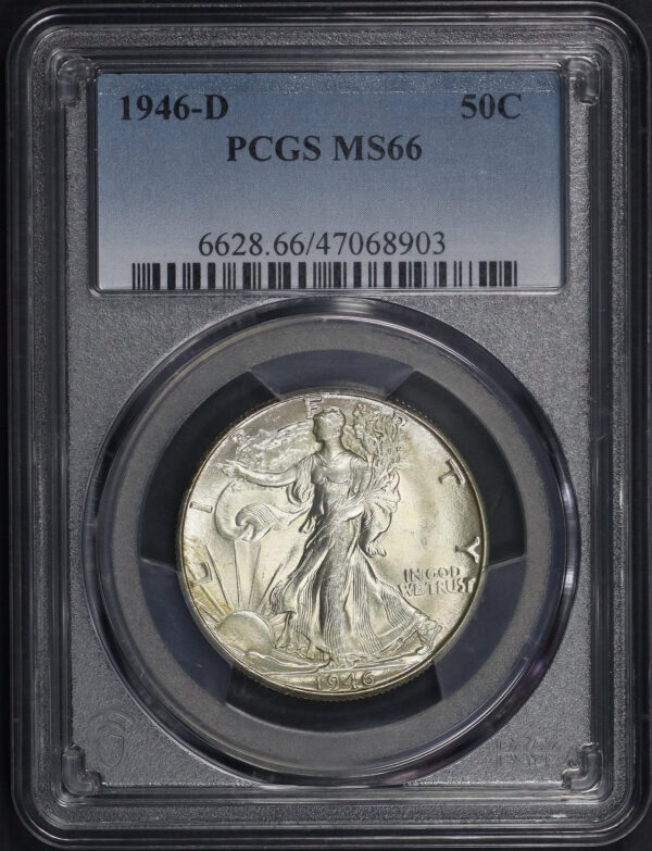 Obverse of this 1946-D Walking Liberty Half Dollar PCGS MS-66