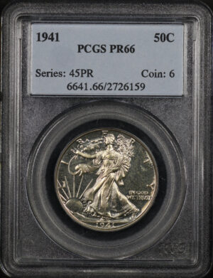 Obverse of this 1941 Walking Liberty Half Dollar PCGS PR-66