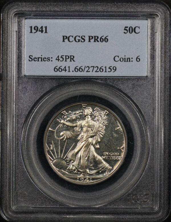 Obverse of this 1941 Walking Liberty Half Dollar PCGS PR-66