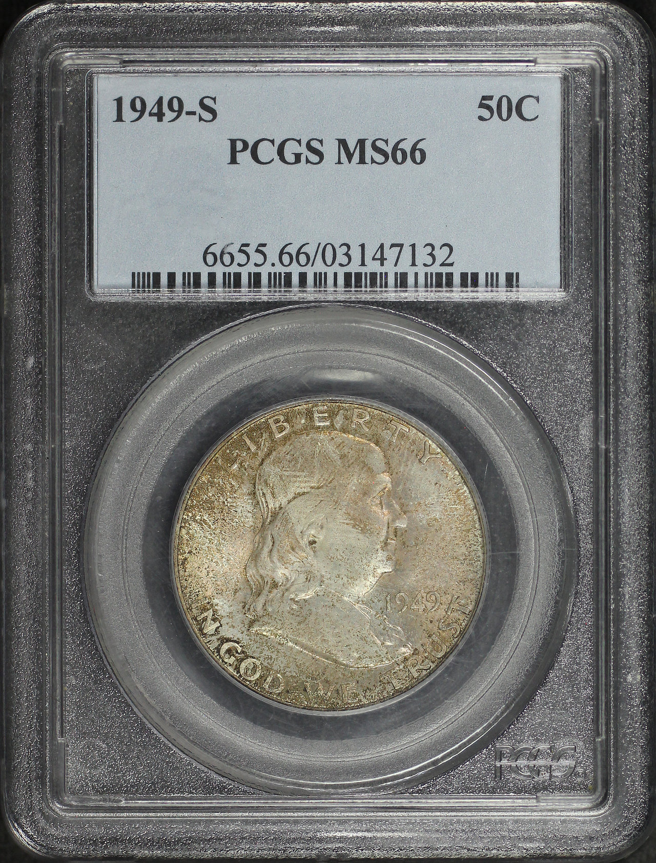 Obverse of this 1949-S Franklin Half Dollar PCGS MS-66