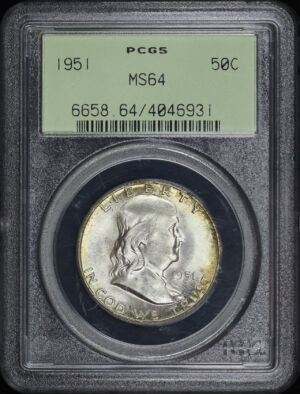 Obverse of this 1951 Franklin Half Dollar PCGS MS-64 Old Green Holder