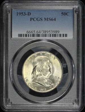 Obverse of this 1953-D Franklin Half Dollar PCGS MS-64