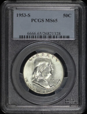 Obverse of this 1953-S Franklin Half Dollar PCGS MS-65