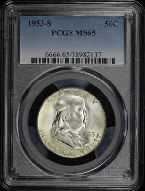 Obverse of this 1953-S Franklin Half Dollar PCGS MS-65