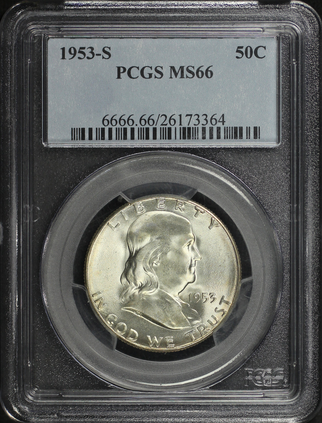 Obverse of this 1953-S Franklin Half Dollar PCGS MS-66
