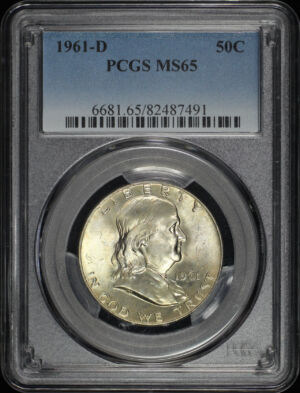 Obverse of this 1961-D Franklin Half Dollar PCGS MS-65