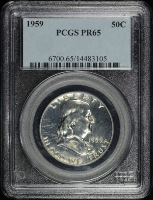 Obverse of this 1959 Franklin Half Dollar PCGS PR-65