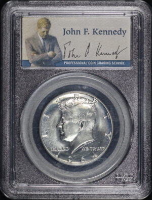 Obverse of this 1964 Kennedy Half Dollar PCGS PR-66 JFK Signature Label