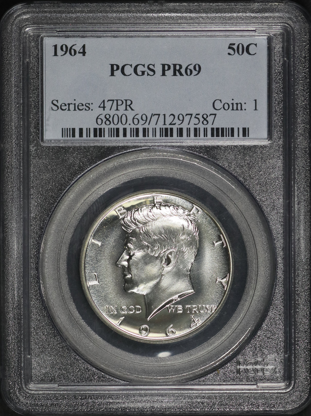 Obverse of this 1964 Kennedy Half Dollar PCGS PR-69