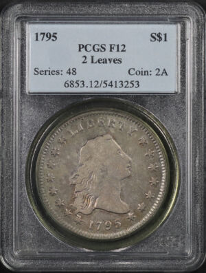 Obverse of this 1795 Flowing Hair Dollar Flowing Hair, 2 Leaves PCGS F-12