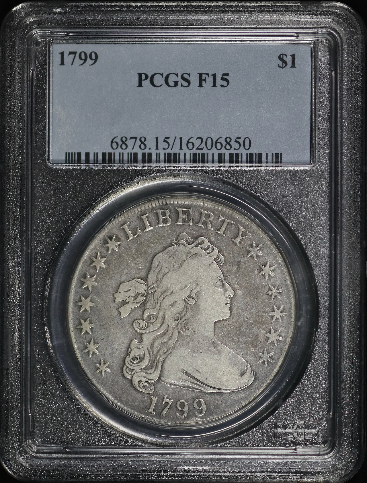Obverse of this 1799 Draped Bust Dollar PCGS F-15