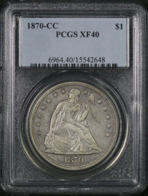 Obverse of this 1870-CC Liberty Seated Dollar PCGS XF-40