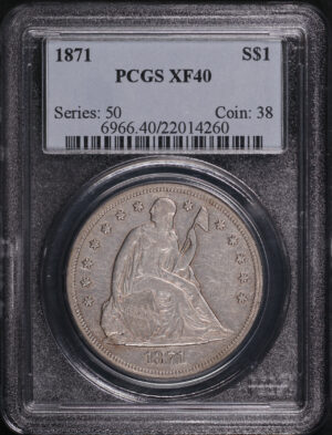 Obverse of this 1871 Liberty Seated Dollar PCGS XF-40