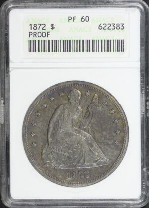 Obverse of this 1872 Liberty Seated Dollar ANACS PF-60