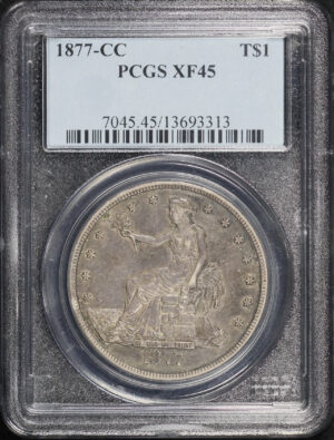 Obverse of this 1877-CC Trade Dollar PCGS XF-45
