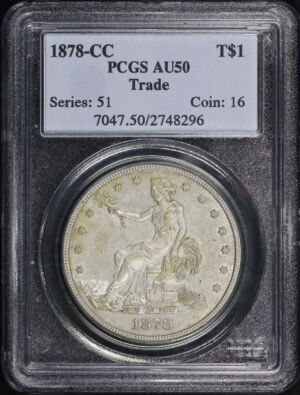 Obverse of this 1878-CC Trade Dollar PCGS AU-50