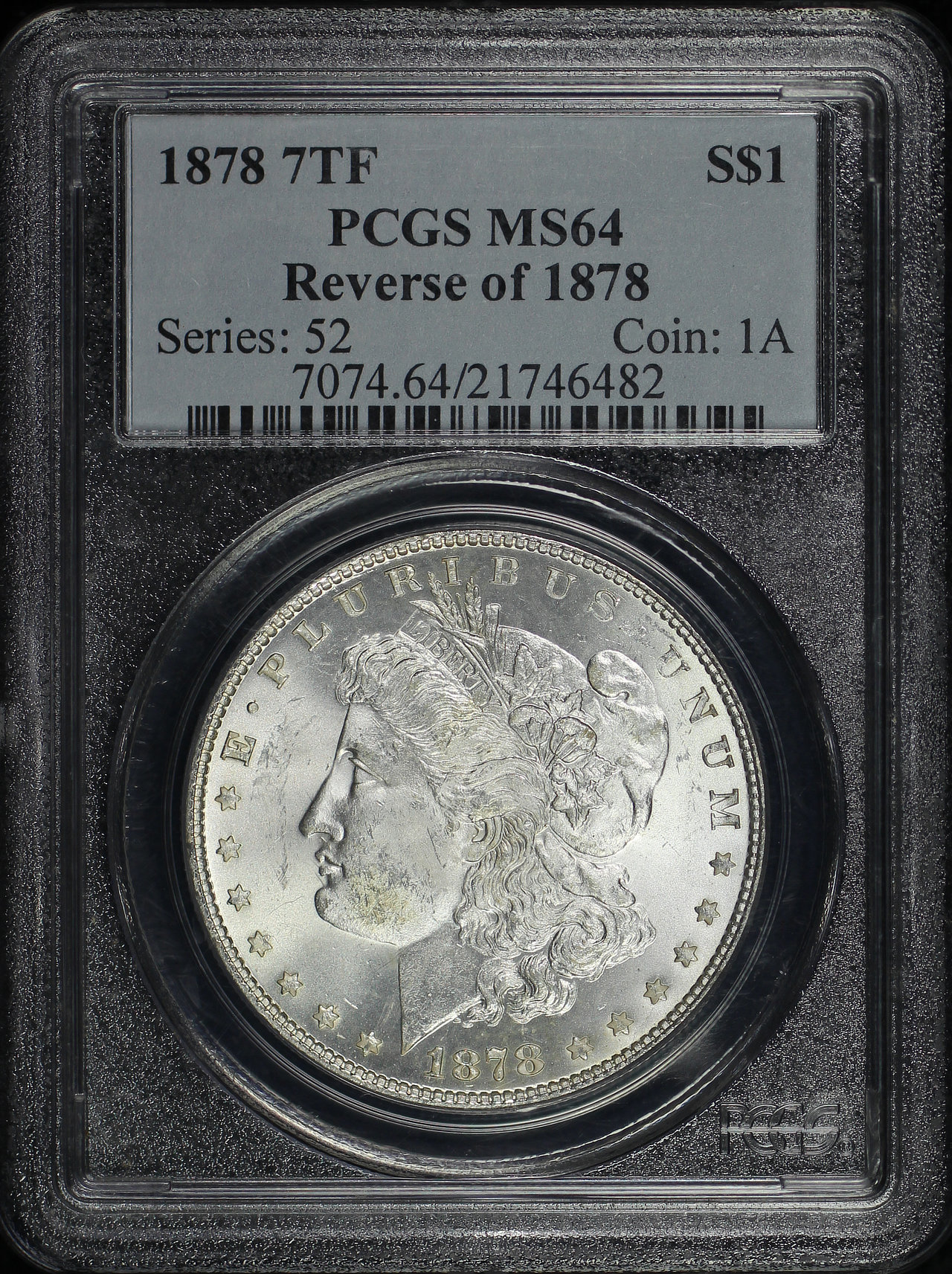 Obverse of this 1878 7TF Morgan Dollar Reverse of 1878 PCGS MS-64