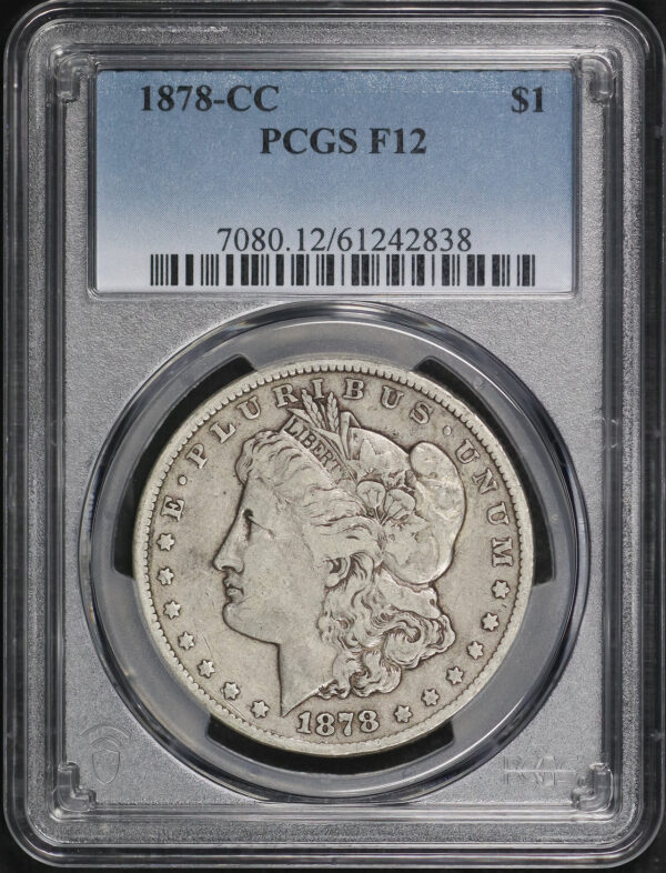 Obverse of this 1878-CC Morgan Dollar PCGS F-12