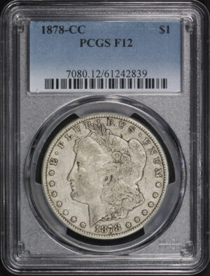Obverse of this 1878-CC Morgan Dollar PCGS F-12