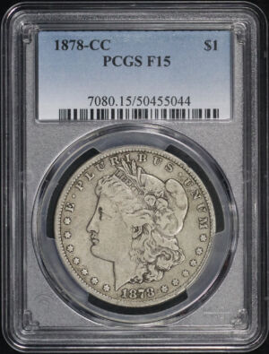Obverse of this 1878-CC Morgan Dollar PCGS F-15