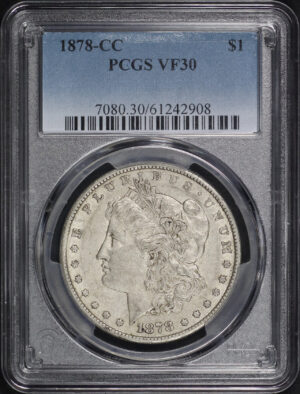 Obverse of this 1878-CC Morgan Dollar PCGS VF-30