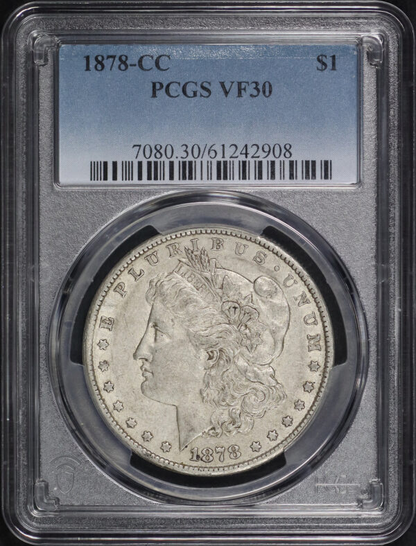Obverse of this 1878-CC Morgan Dollar PCGS VF-30