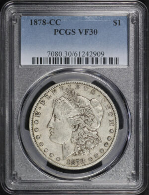 Obverse of this 1878-CC Morgan Dollar PCGS VF-30