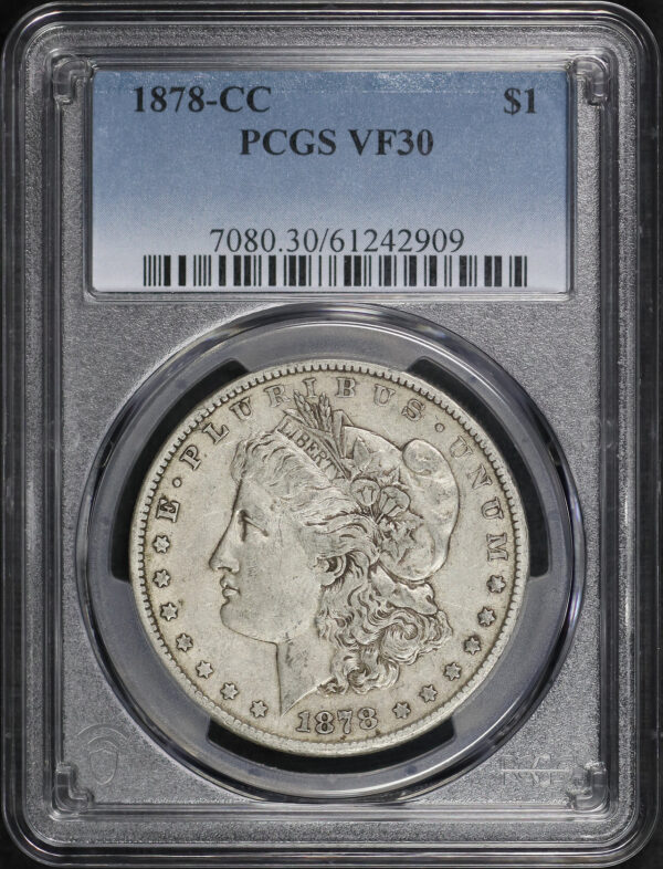 Obverse of this 1878-CC Morgan Dollar PCGS VF-30