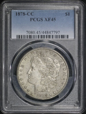 Obverse of this 1878-CC Morgan Dollar PCGS XF-45