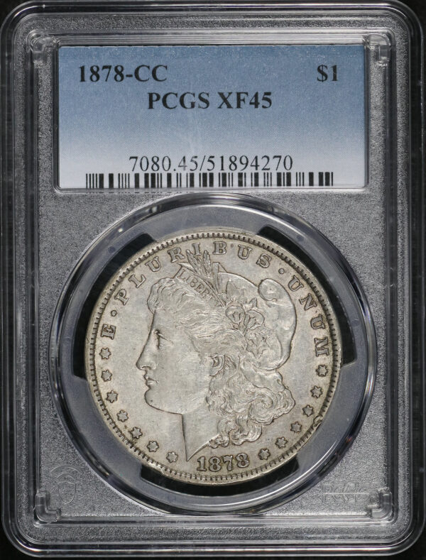 Obverse of this 1878-CC Morgan Dollar PCGS XF-45