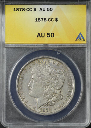 Obverse of this 1878-CC Morgan Dollar ANACS AU-50