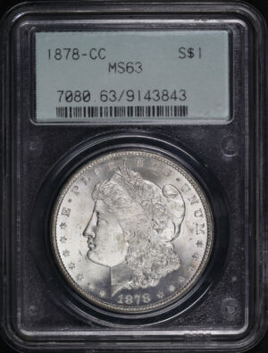 Obverse of this 1878-CC Morgan Dollar PCGS MS-63 Old Green Gasket Holder