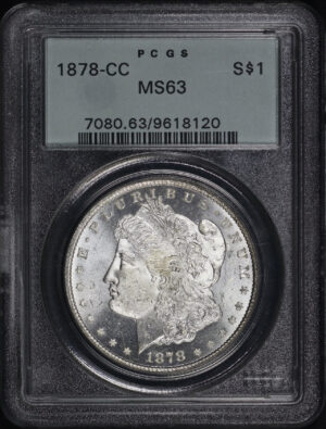 Obverse of this 1878-CC Morgan Dollar PCGS MS-63 Old Green Holder