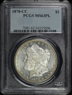 Obverse of this 1878-CC Morgan Dollar PCGS MS-63 PL