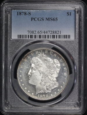 Obverse of this 1878-S VAM-84 Doubled Hair, Engraved Wing Feather Morgan Dollar PCGS MS-65