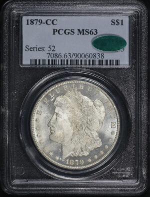 Obverse of this 1879-CC Morgan Dollar PCGS MS-63 CAC