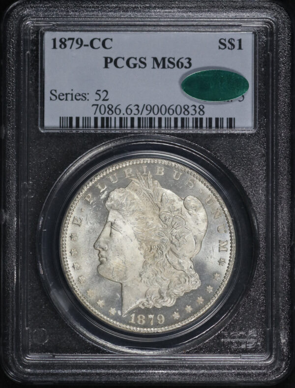 Obverse of this 1879-CC Morgan Dollar PCGS MS-63 CAC