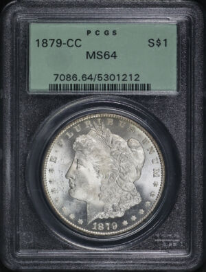 Obverse of this 1879-CC Morgan Dollar PCGS MS-64 Old Green Holder