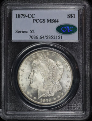 Obverse of this 1879-CC Morgan Dollar PCGS MS-64 CAC