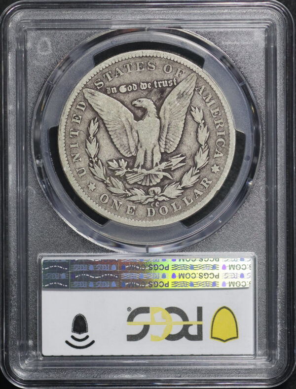 Reverse of this 1879-CC Morgan Dollar Capped Die PCGS VG-08