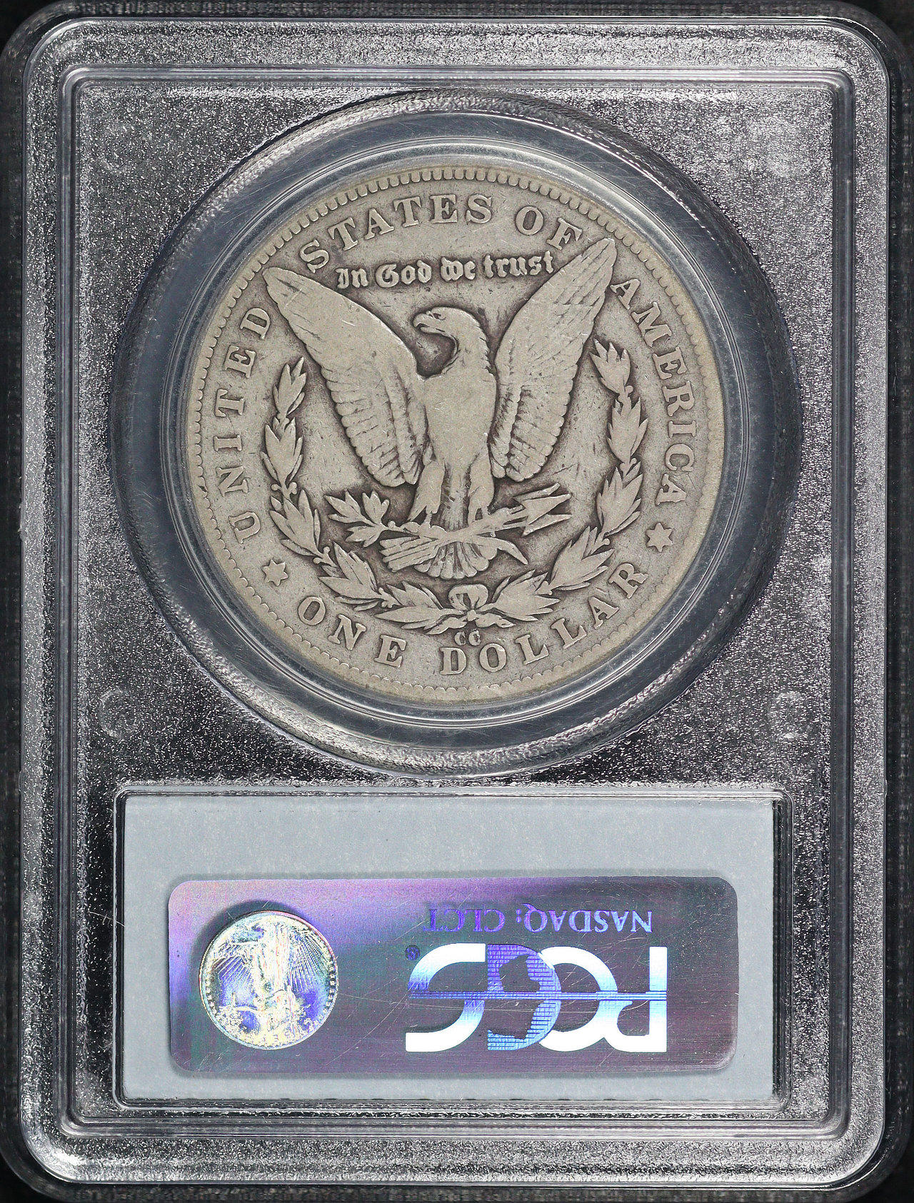 Reverse of this 1879-CC Morgan Dollar Capped Die PCGS F-15