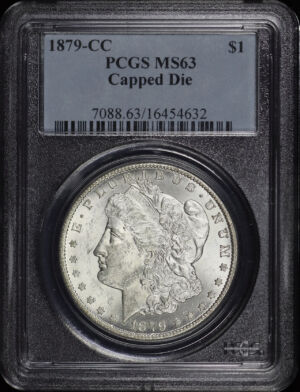 Obverse of this 1879-CC Morgan Dollar Capped Die PCGS MS-63