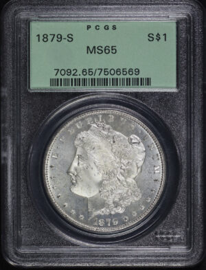 Obverse of this 1879-S Morgan Dollar PCGS MS-65 Old Green Holder