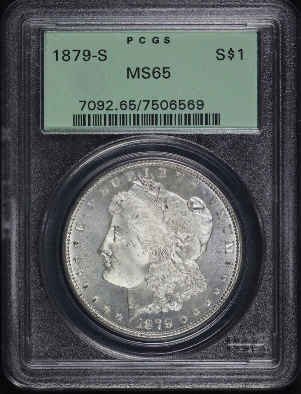 Obverse of this 1879-S Morgan Dollar PCGS MS-65 Old Green Holder