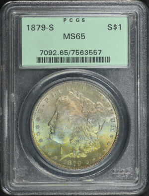 Obverse of this 1879-S Morgan Dollar PCGS MS-65 Old Green Holder, Pastel Toning