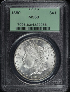 Obverse of this 1880 Morgan Dollar PCGS MS-63 Old Green Holder
